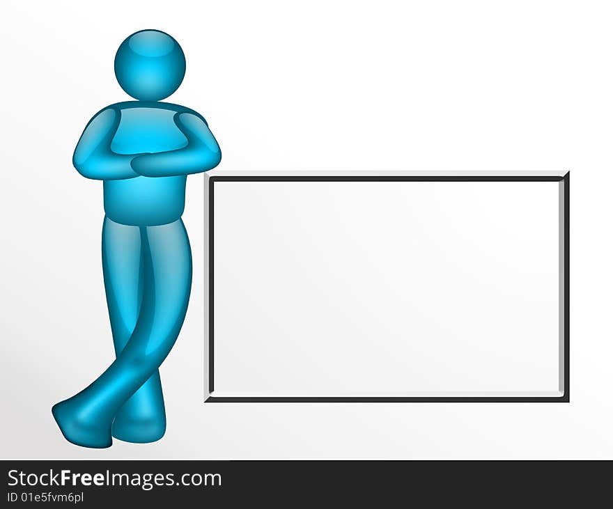 Blue person with board on white background. Blue person with board on white background