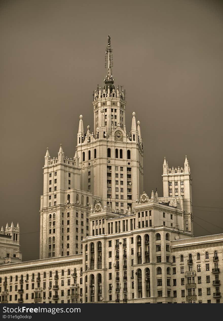 Moscow skyscraper old style view. Moscow skyscraper old style view