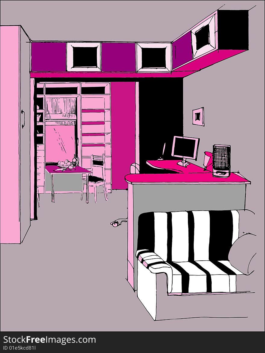 The art vector illustration of a fashion   interior. The art vector illustration of a fashion   interior