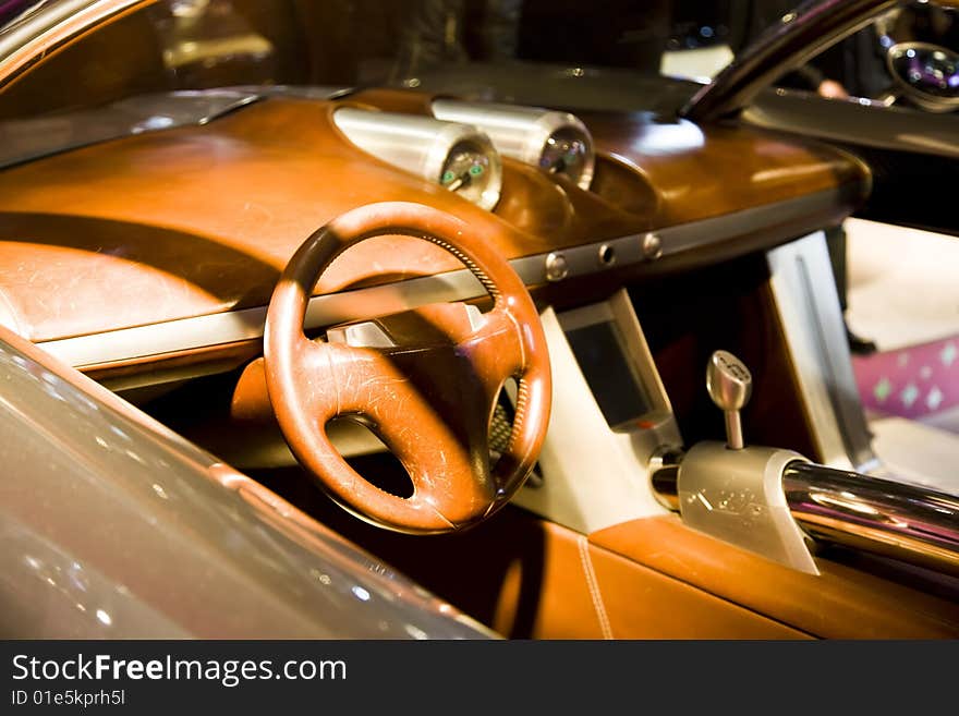 Inside Of A Car. Wheel And Control Panel