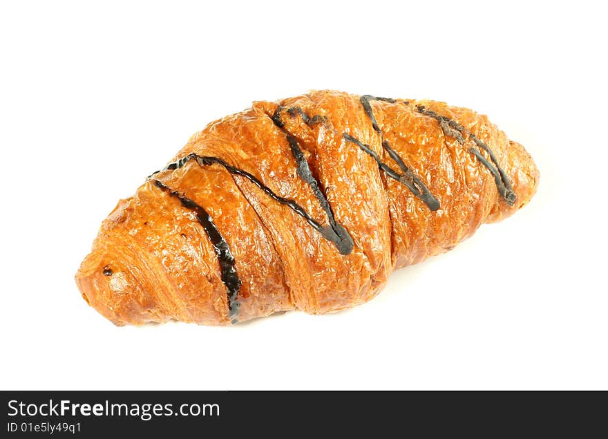 Sweet bread roll with chocolate isolated on  whit