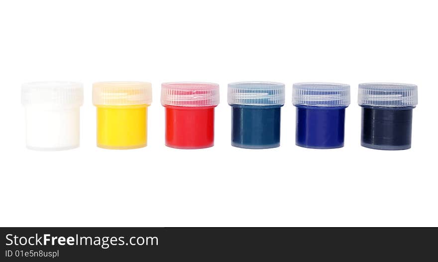 Multicolored paints in containers with lids