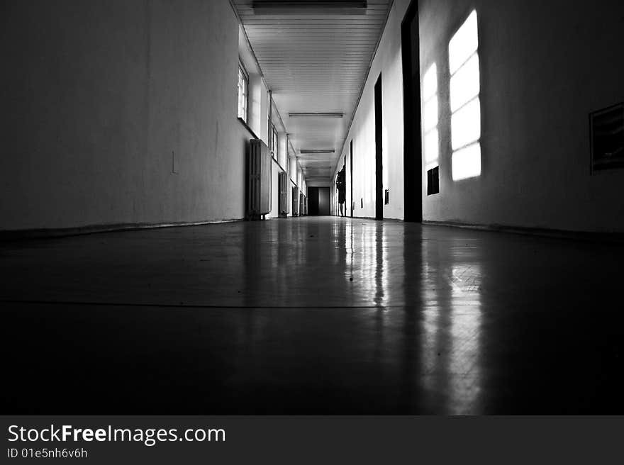 Aisle in the school - dark