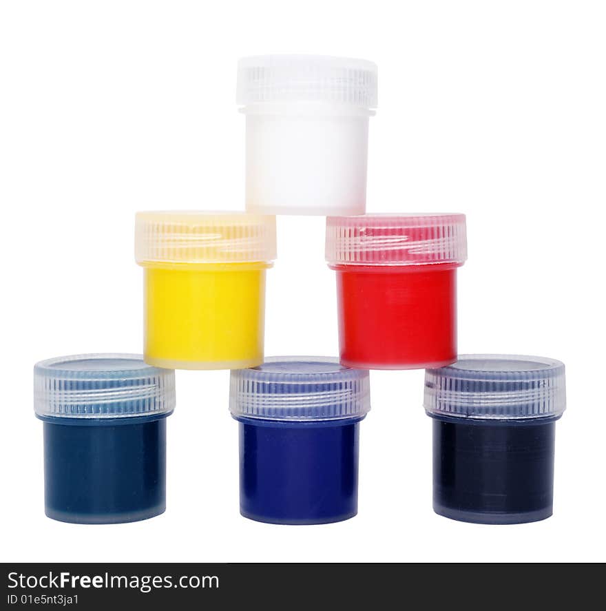 Multicolored paints in containers with lids