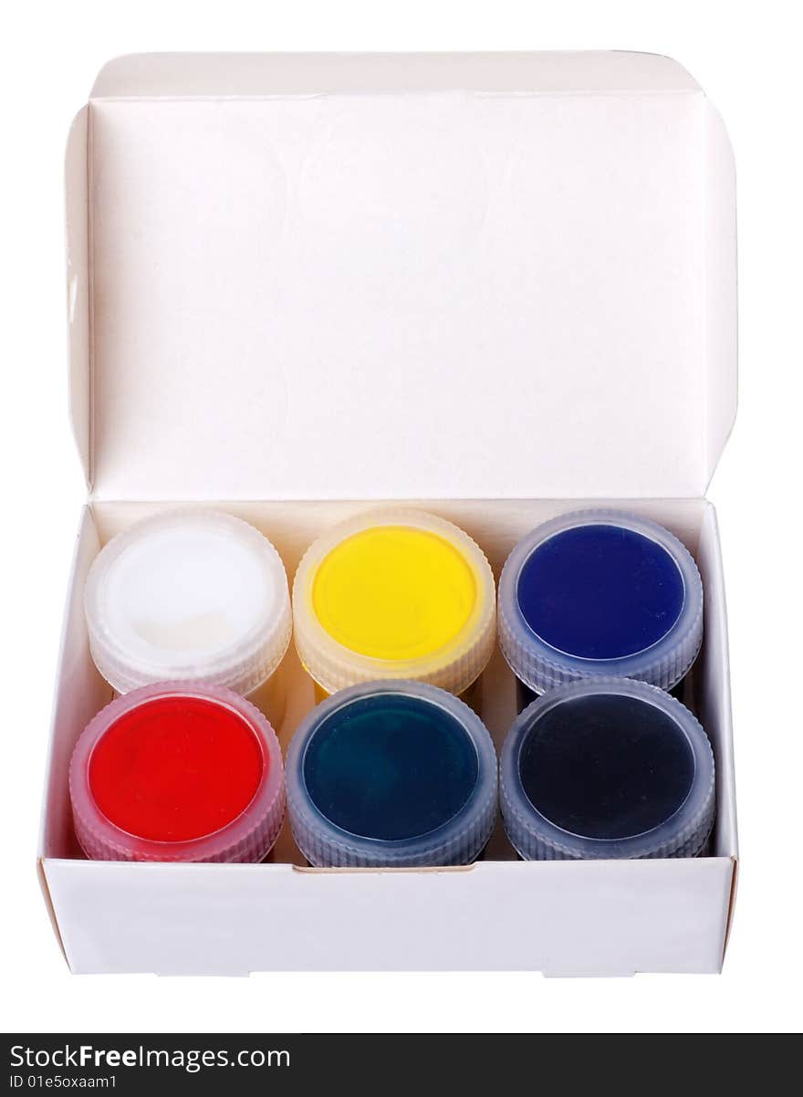 Multicolored paints in containers with lids