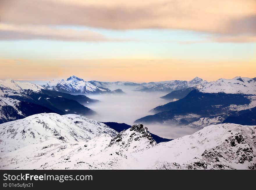 Misty Sunrise In The Alps