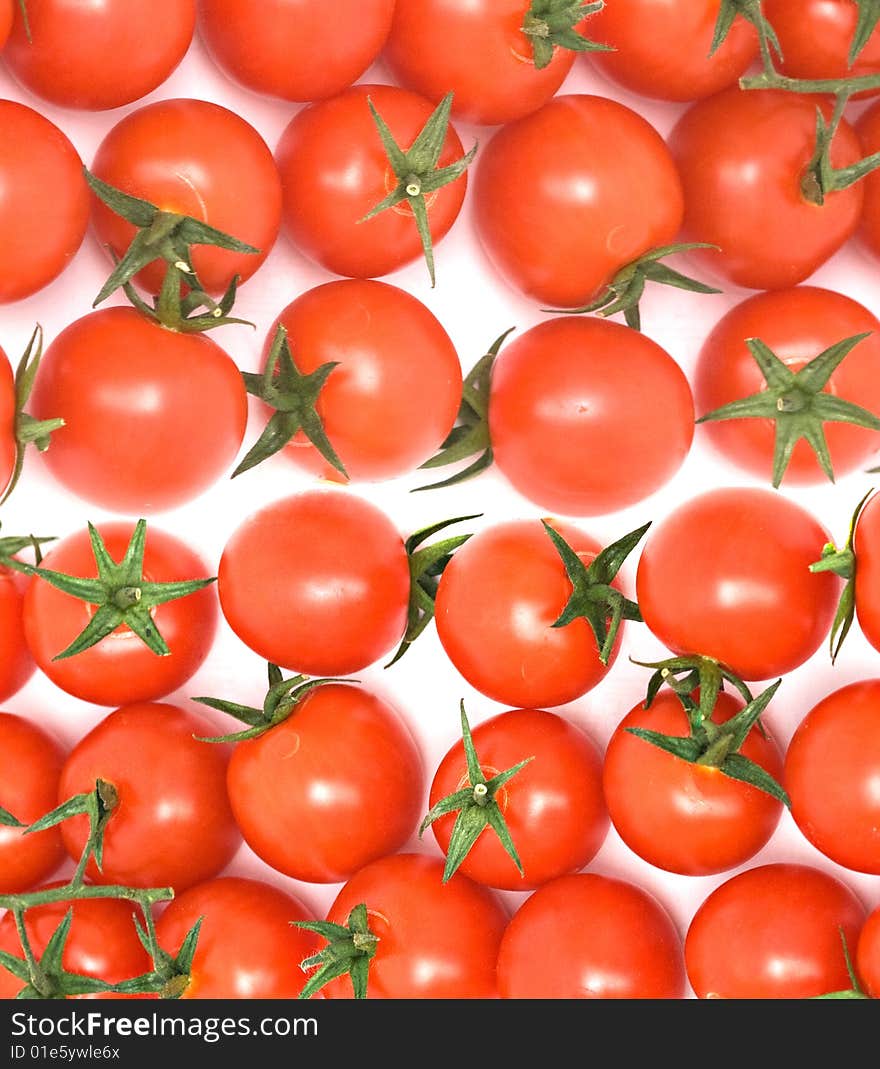 Closeup of cherry tomatoes isolated on white background