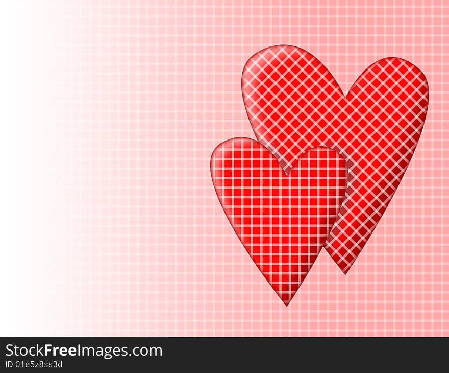 Abstraction with two hearts on a checked background. Abstraction with two hearts on a checked background