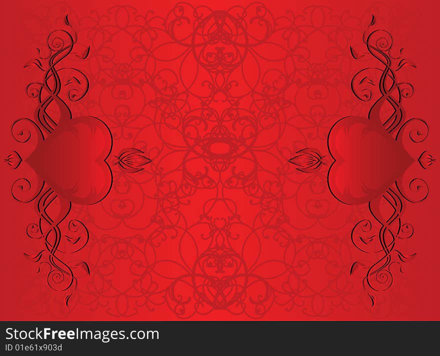 Valentines Day background with Hearts, floral and wave pattern, element for design, vector illustration