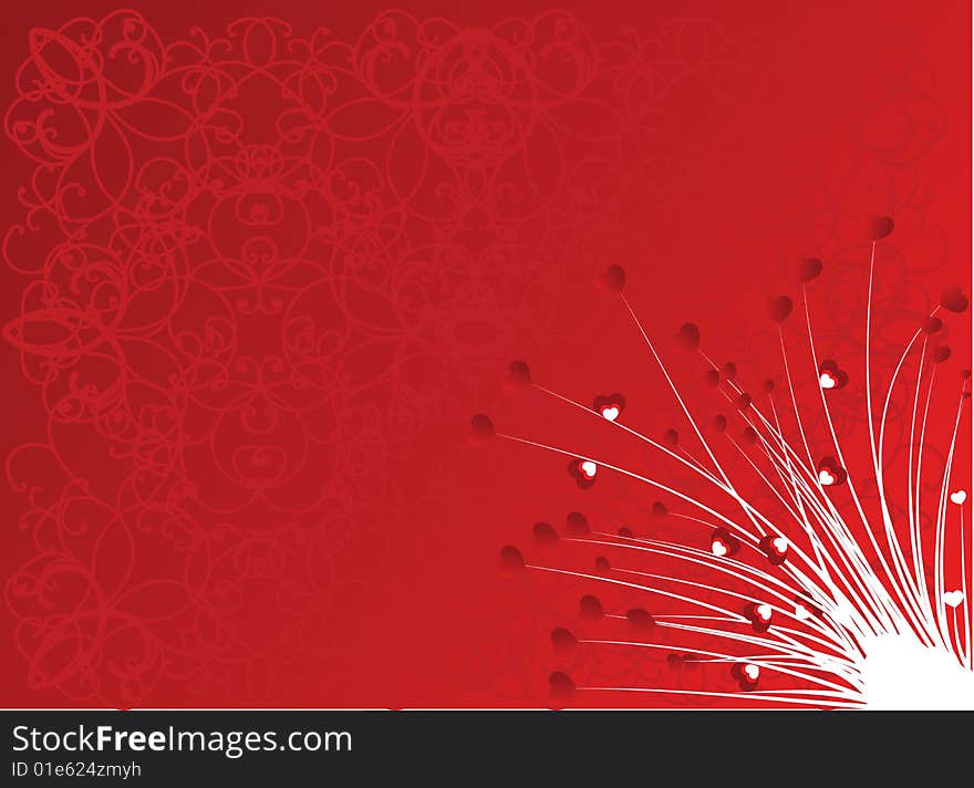 Valentines Day background with Hearts, floral and wave pattern, element for design, vector illustration