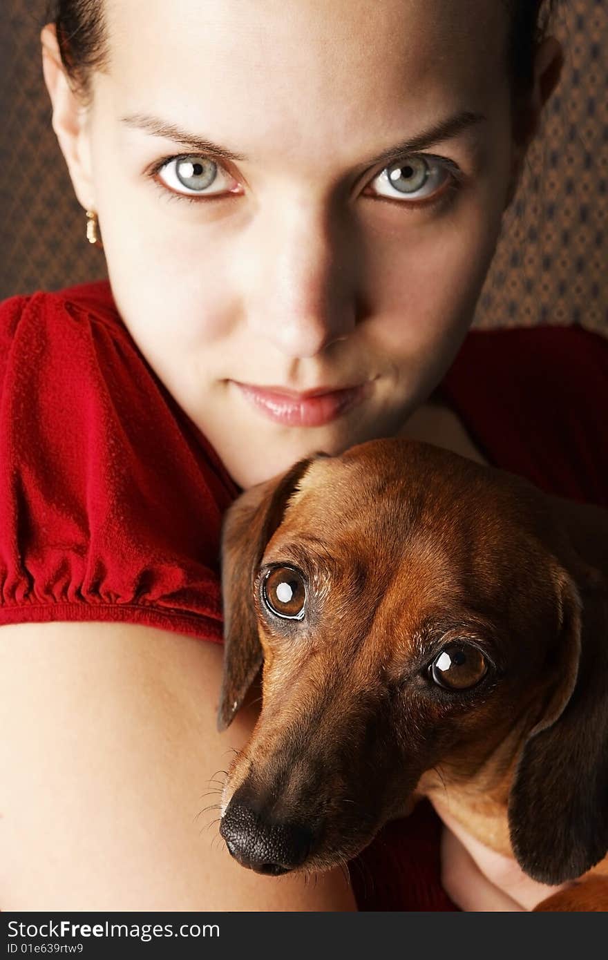 Woman posing with a teckel. Woman posing with a teckel