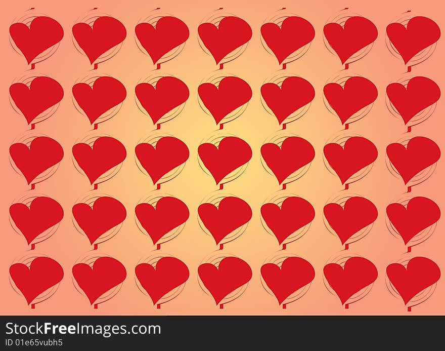 Vector red hearts on gradient background. Vector red hearts on gradient background