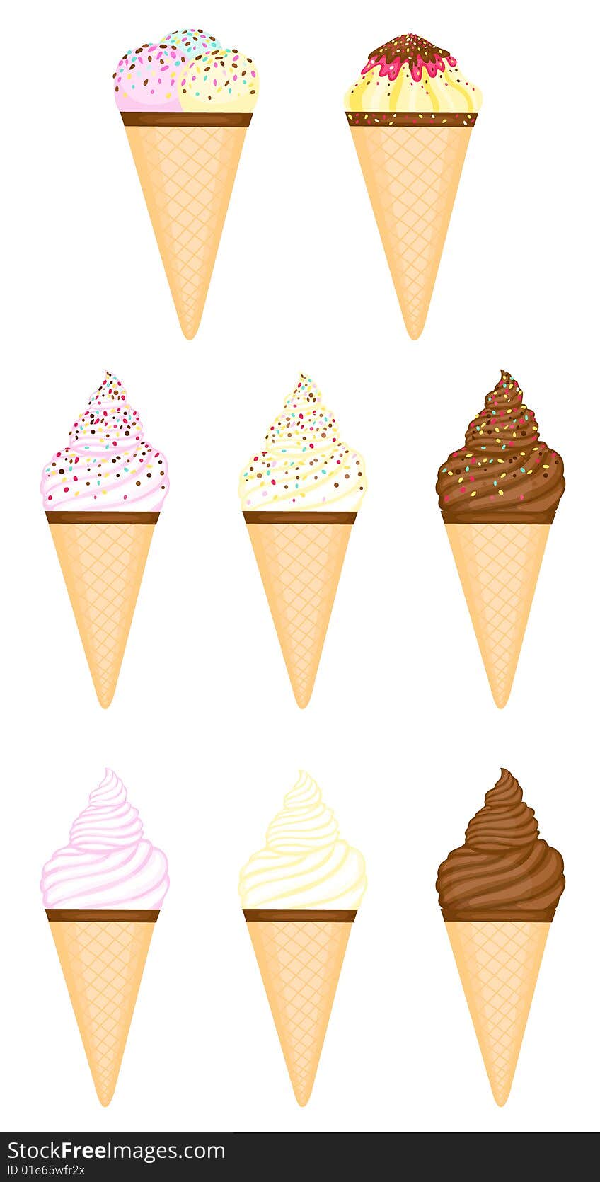 Waffle ice cream set of  illustrations