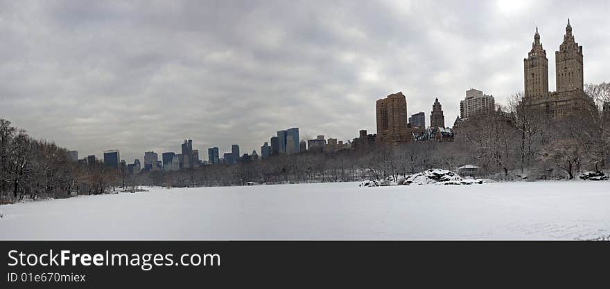 Lake after snow storm