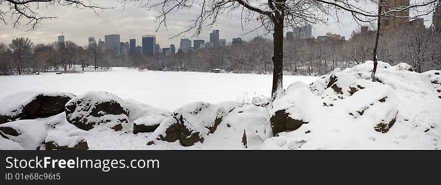 Lake after snow storm