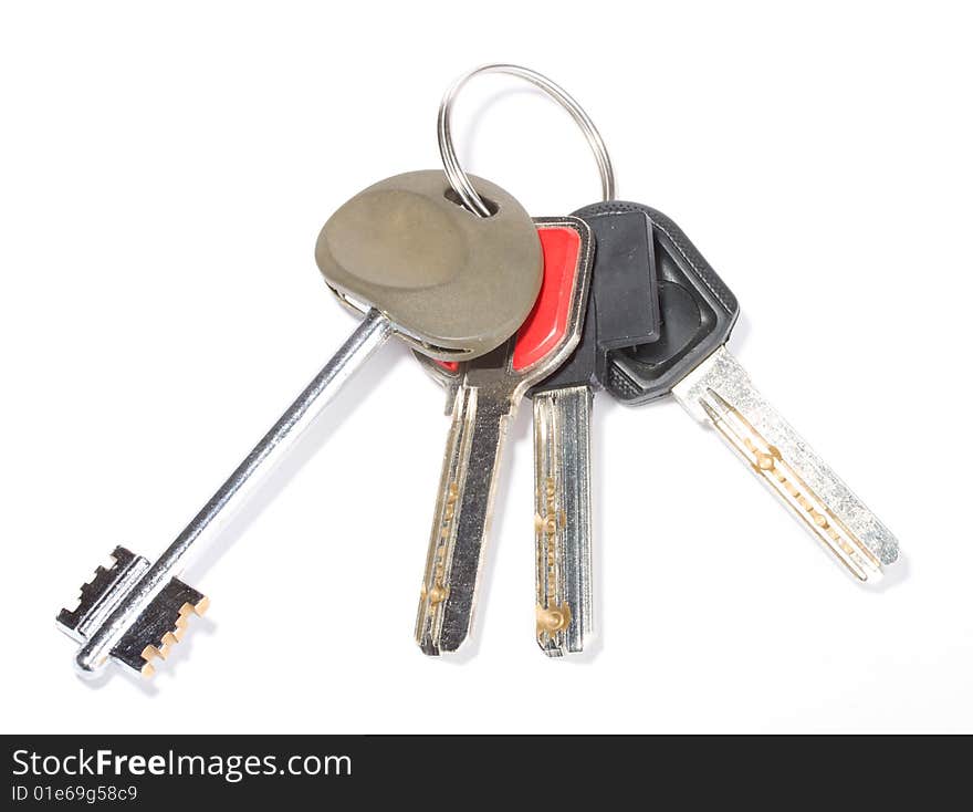 Close-up bunch of keys, isolated on white