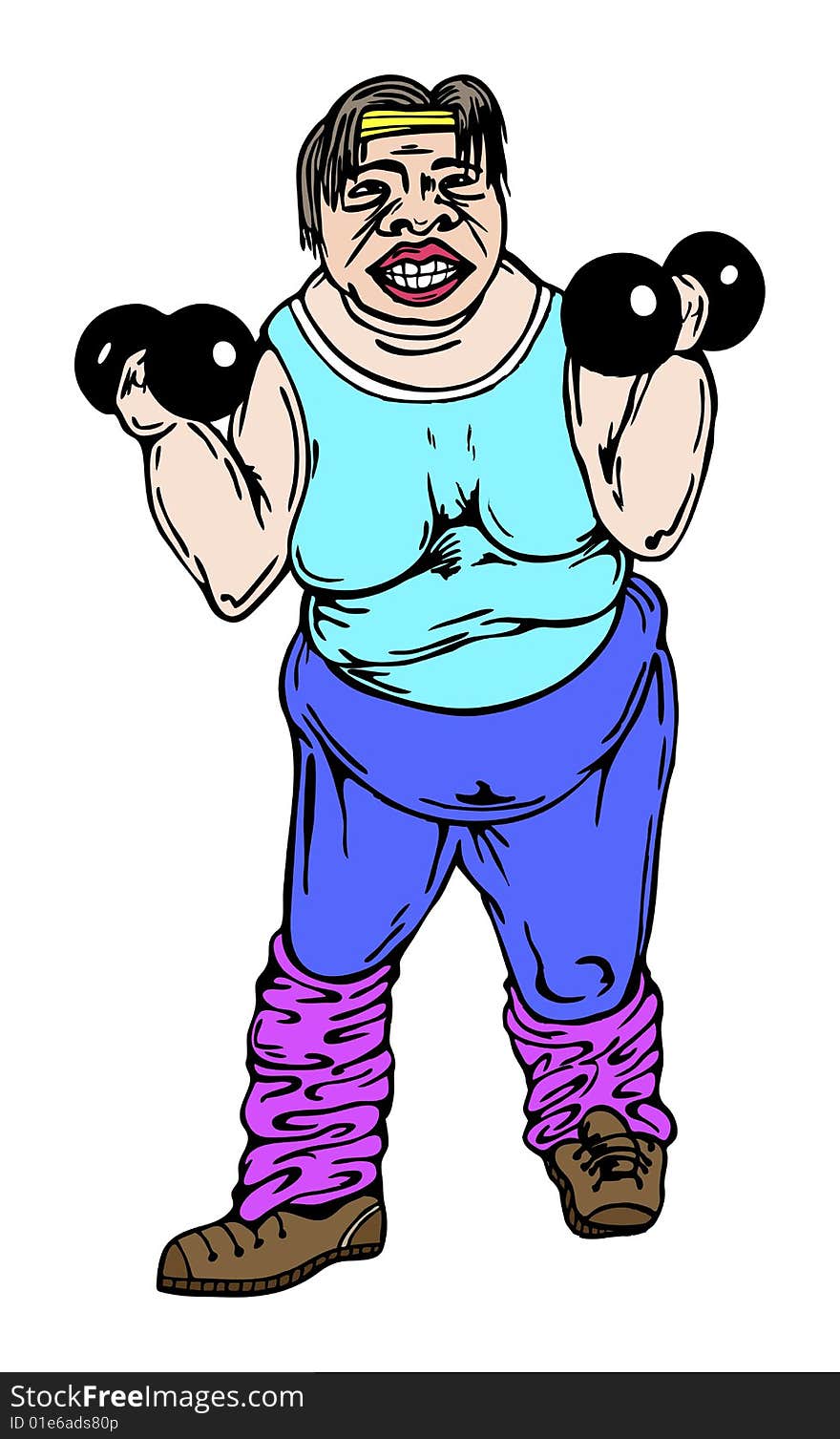 Woman with dumbell in colored vector illustration. Woman with dumbell in colored vector illustration