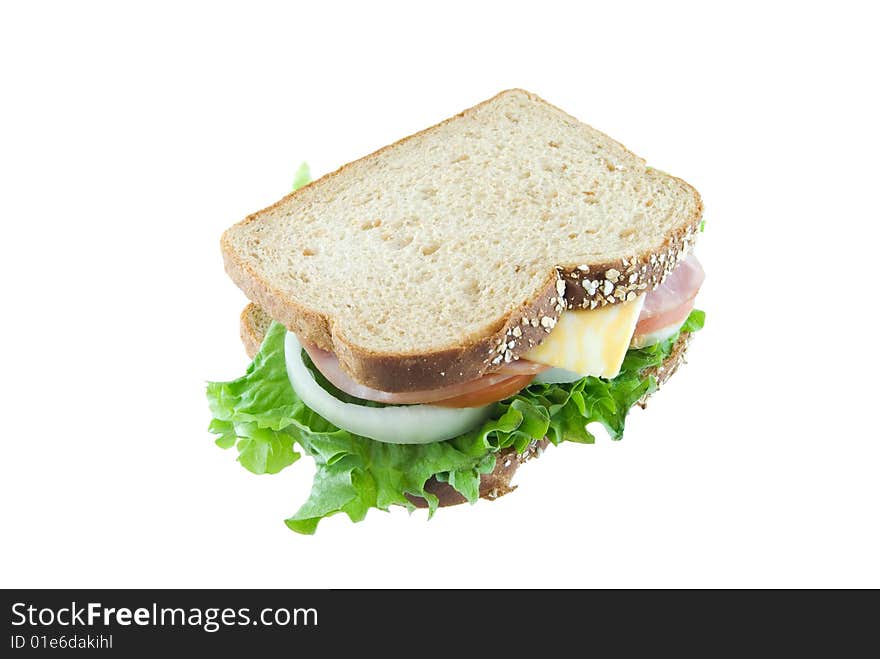 Sandwich on wheat bread isolated on a white background