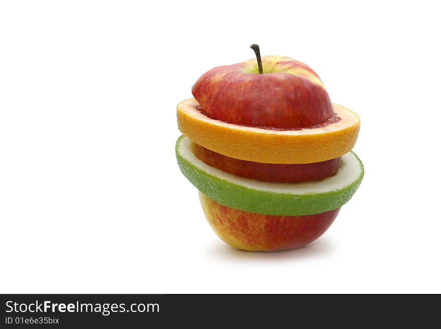 Grapefruit And Apple Isolated On A White Backgrou