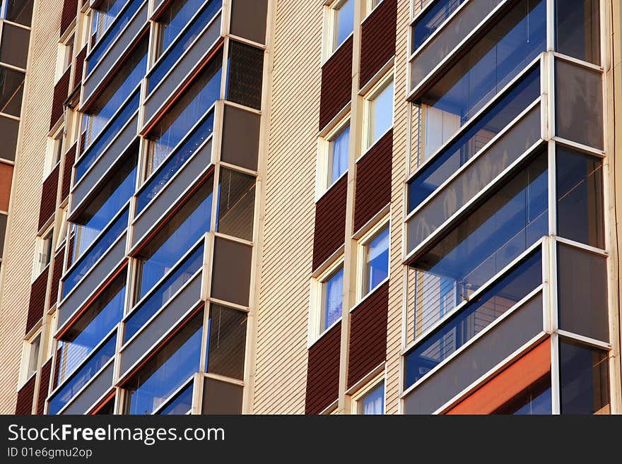 Balconies of residential block building. Balconies of residential block building