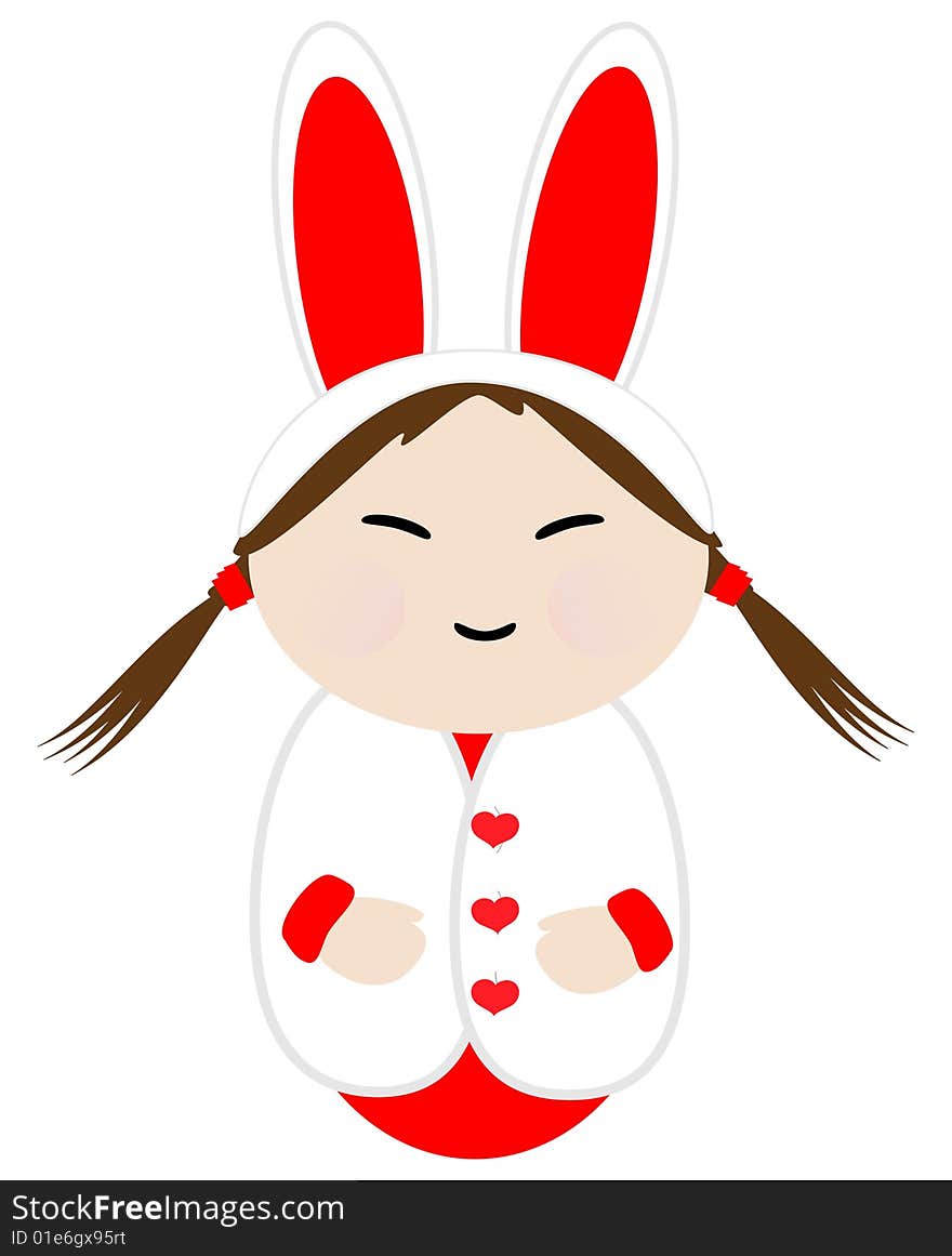 A cute Chibi style love bunny.  Sweet illustration for cards or valentines day.