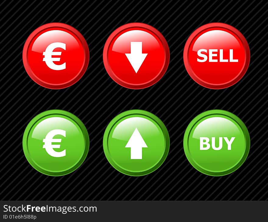 Vector buttons for euro currency exchange.