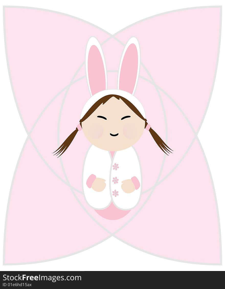 A cute Chibi style snowbunny.  Sweet illustration for cards or baby clothes.