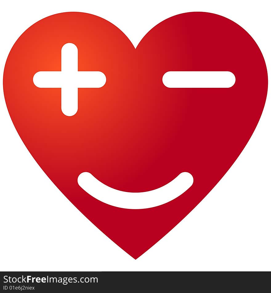 Heart with plus, minus symbols and smile. Heart with plus, minus symbols and smile