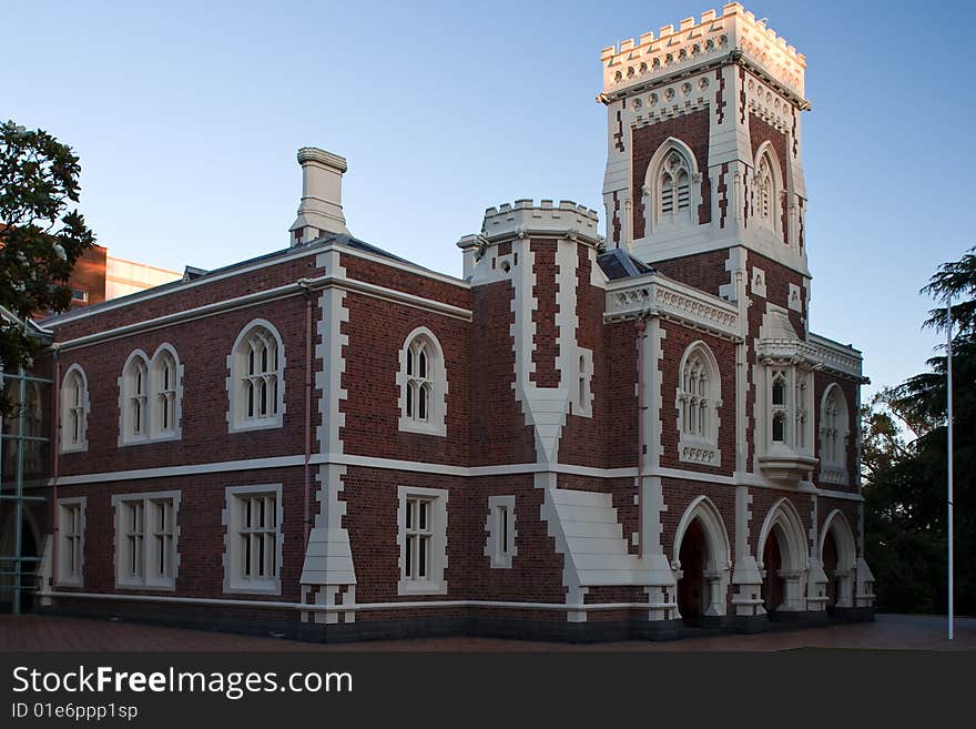 A detailed building under blue sky