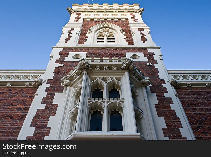 A detailed church under blue sky