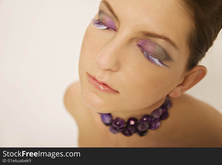 Colorful Eyelashes And Purple Necklace