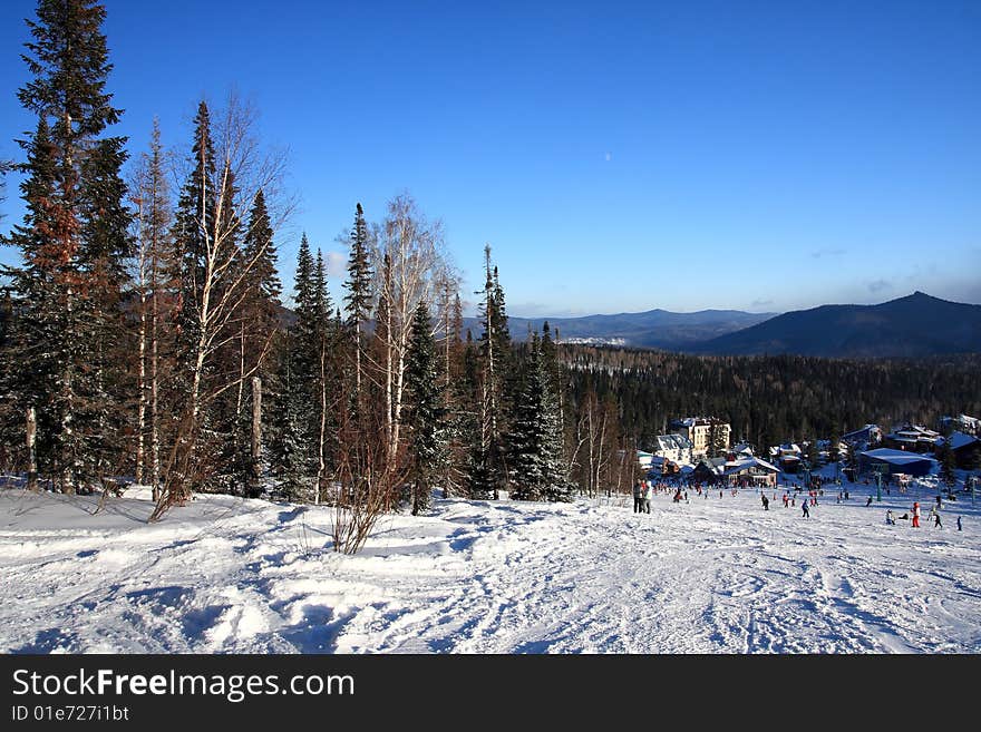 Mountain landscape. Mountain Shoriya. Sheregesh. Russia.