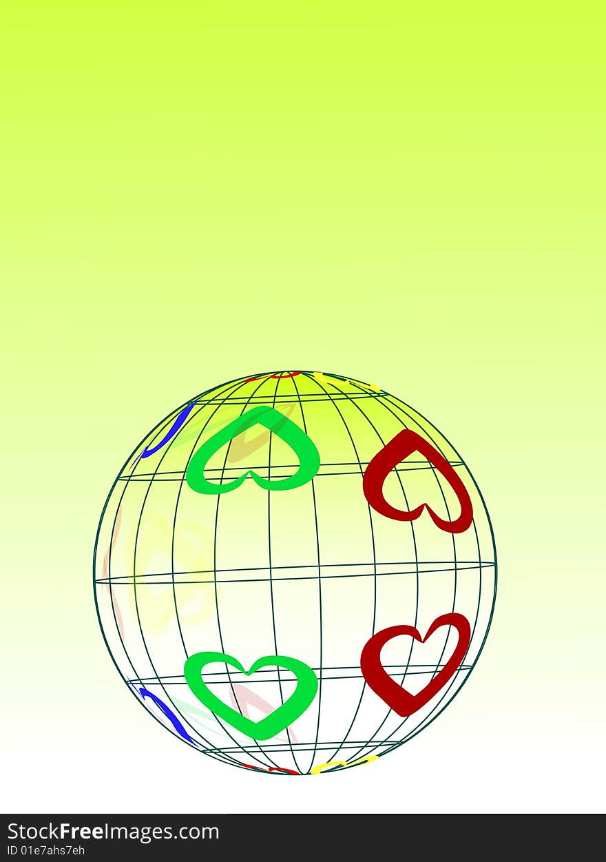 Wonderful detail of retro globe around with hearts designed by illustration