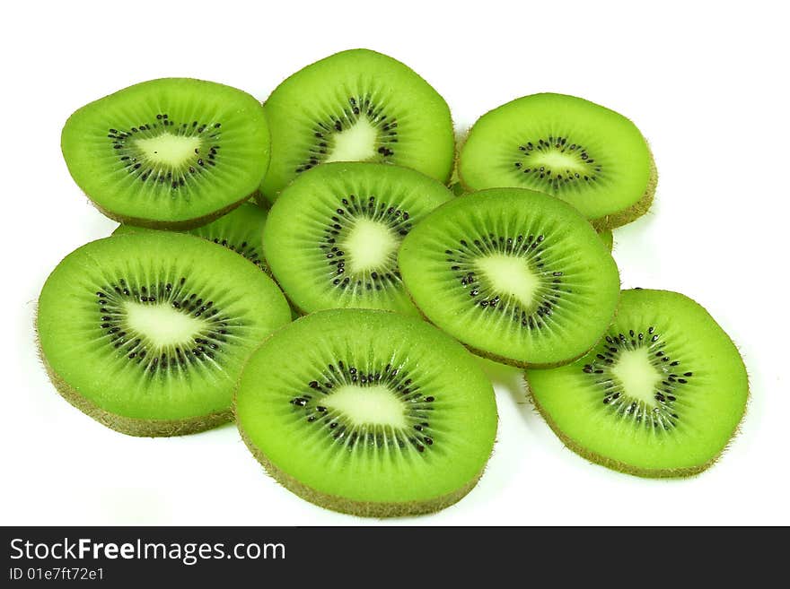 Kiwi fruit slices on white background