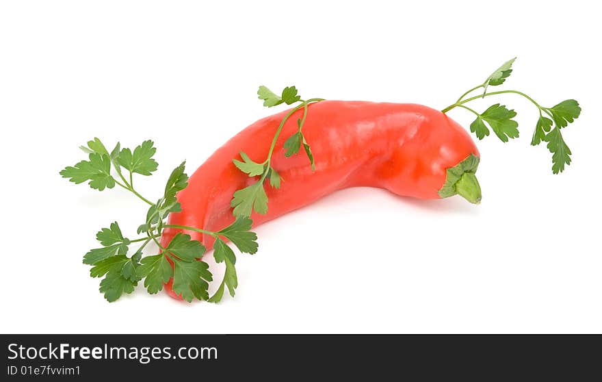 Hot pepper and parsley isolated on white background