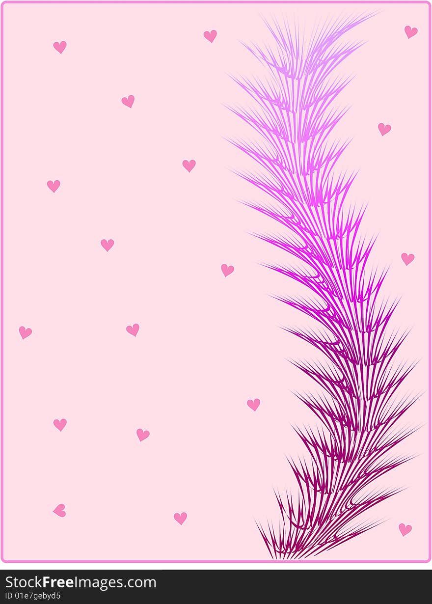 Postcard with pink fur. Vectors illustration