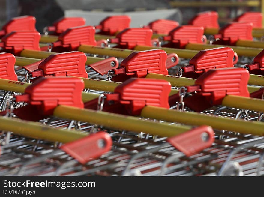 Trolley shopping carts close up