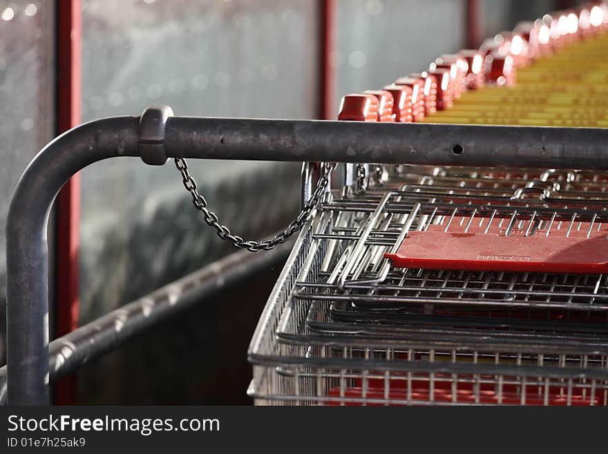 Trolley shopping carts close up