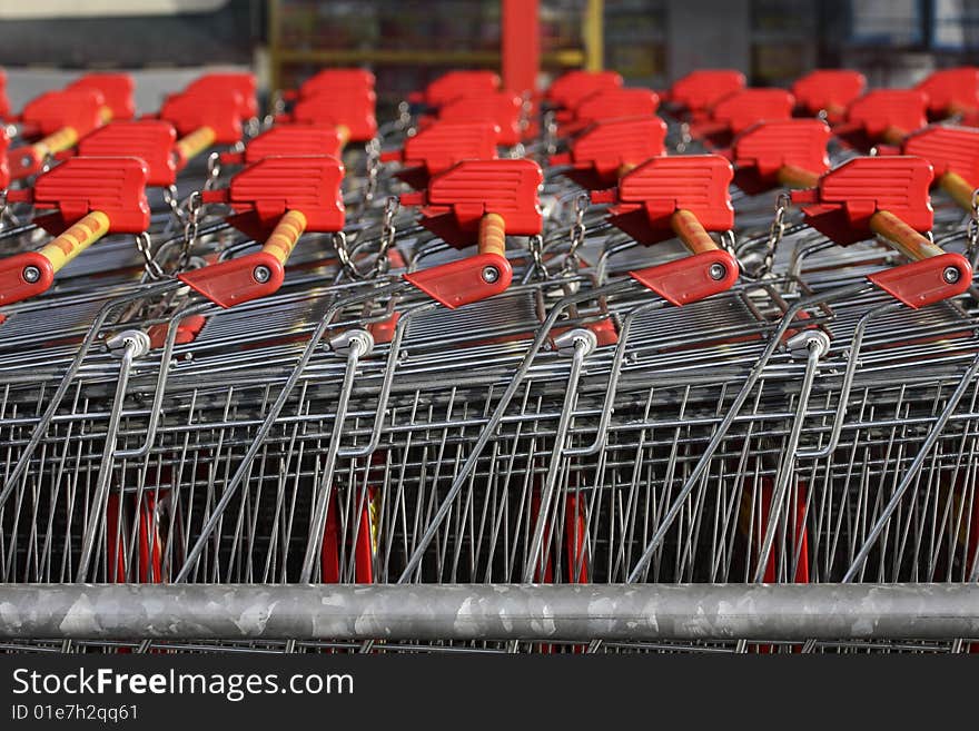 Trolley shopping carts close up