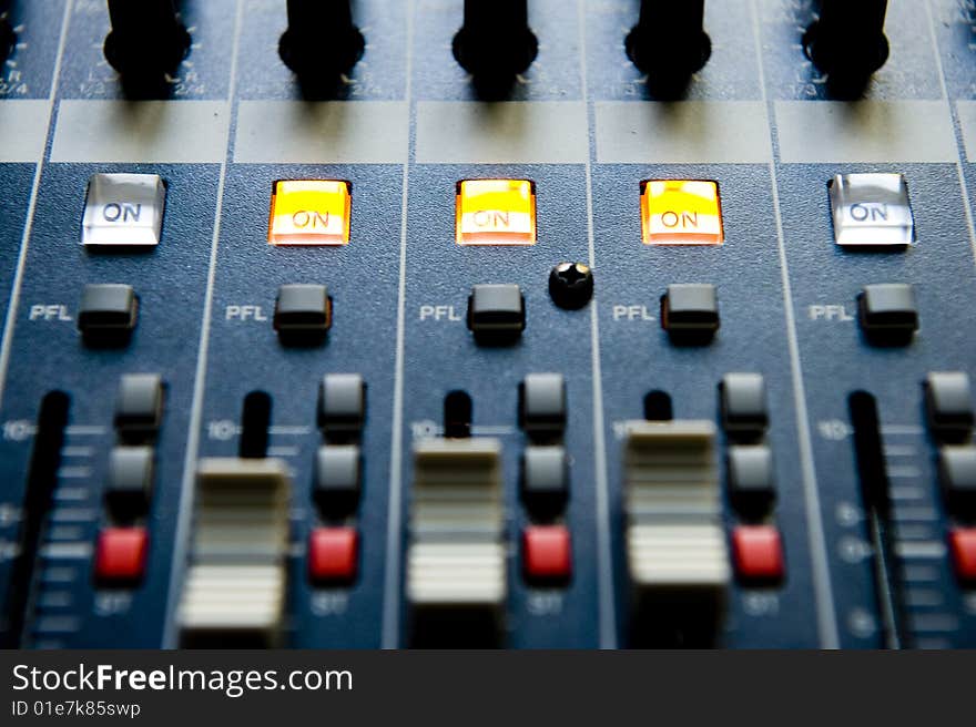 Buttons on the sound mixing console