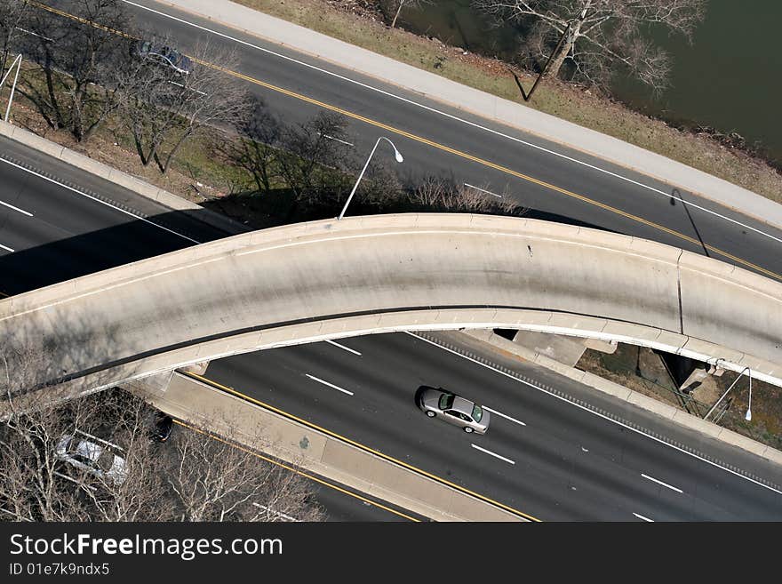 Cars on a road and viaduct