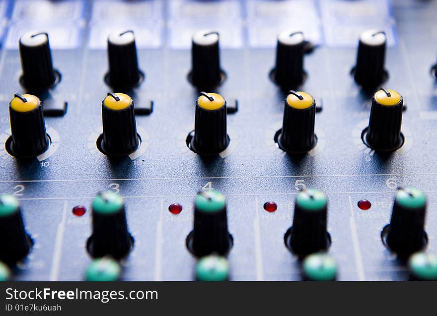 Buttons on the sound mixing console