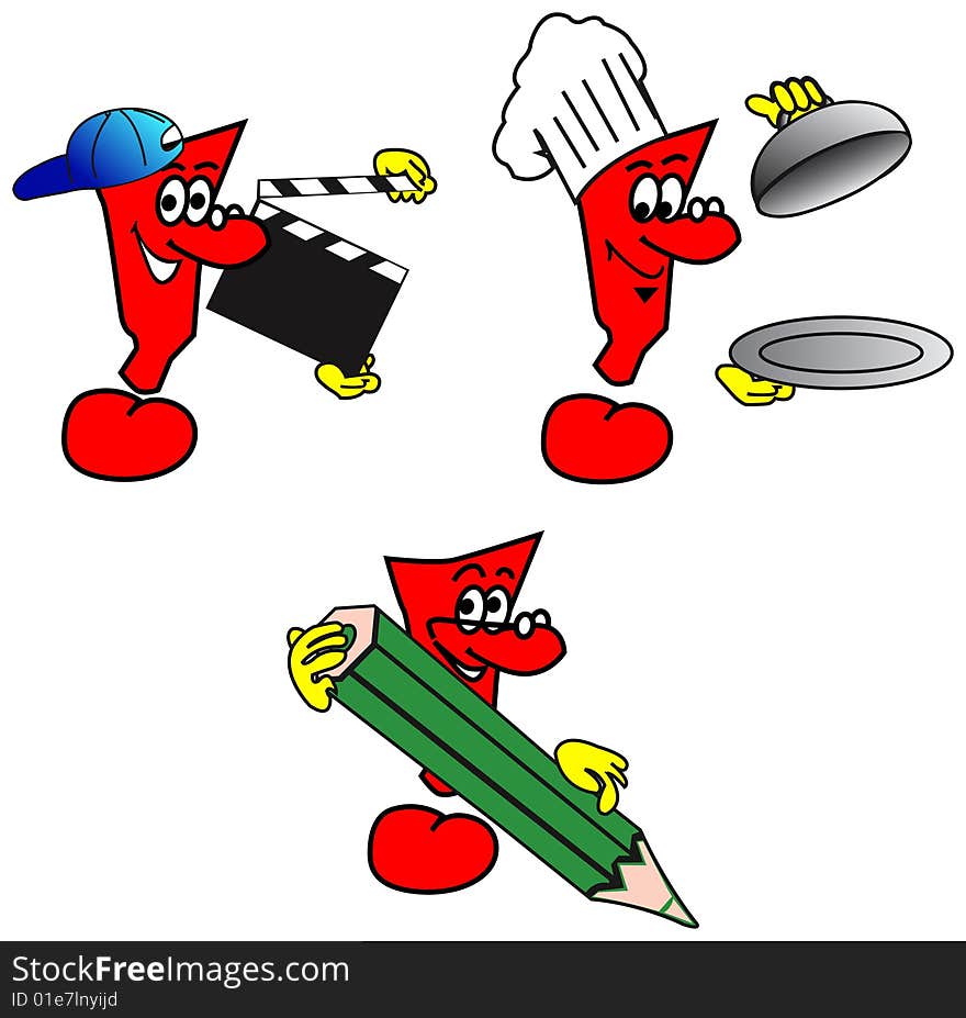 Three working red icon mans with white background. Three working red icon mans with white background