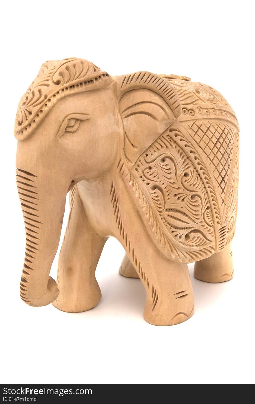 Wooden elephant sculpture isolated on white