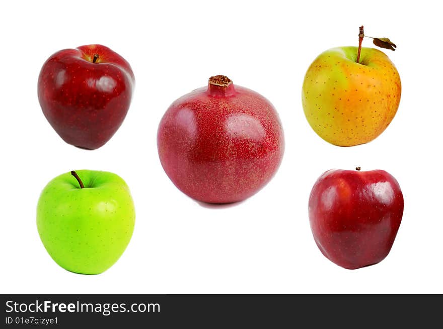 Five fruits different colors isolated on white