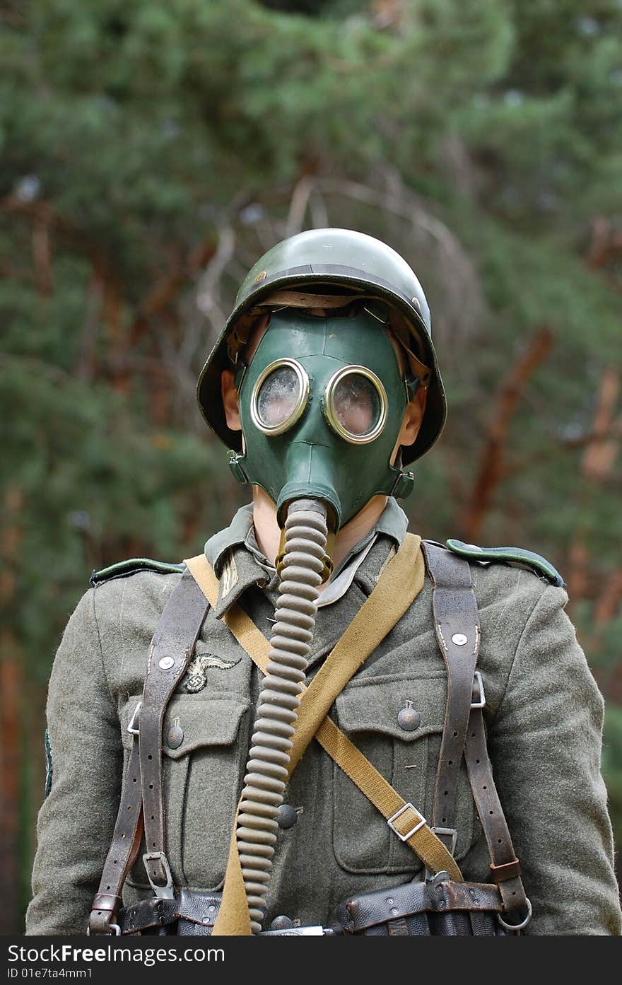 German soldier in gas mask