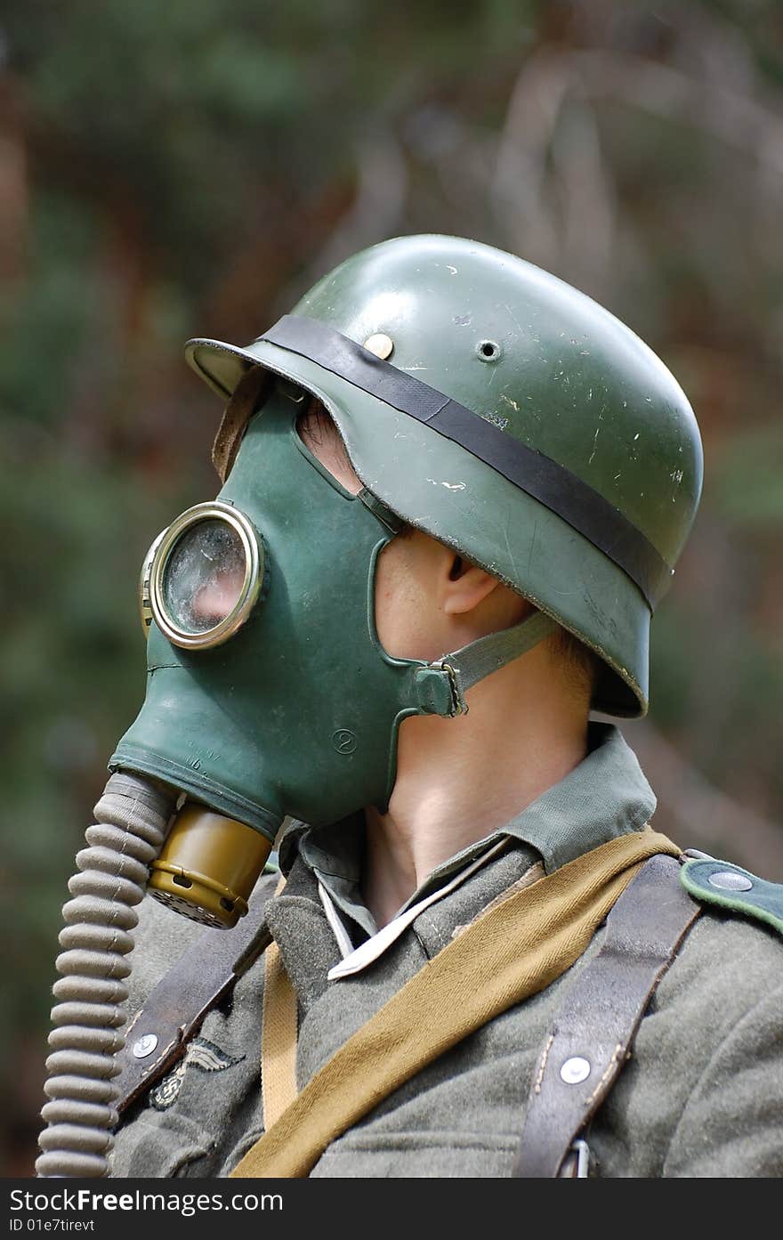 German Soldier In Gas Mask