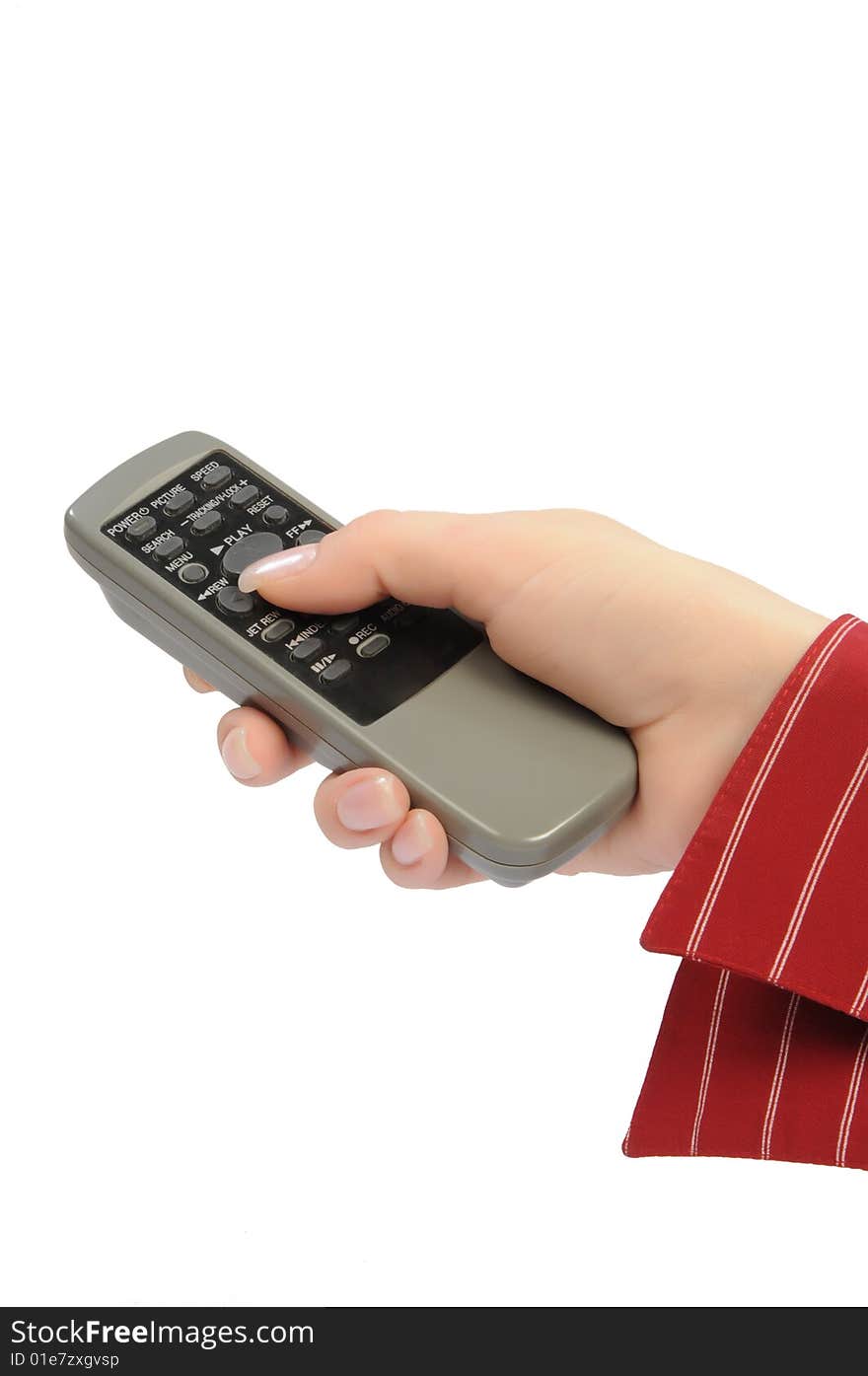 Womanish Hand Holds Remote Control Unit