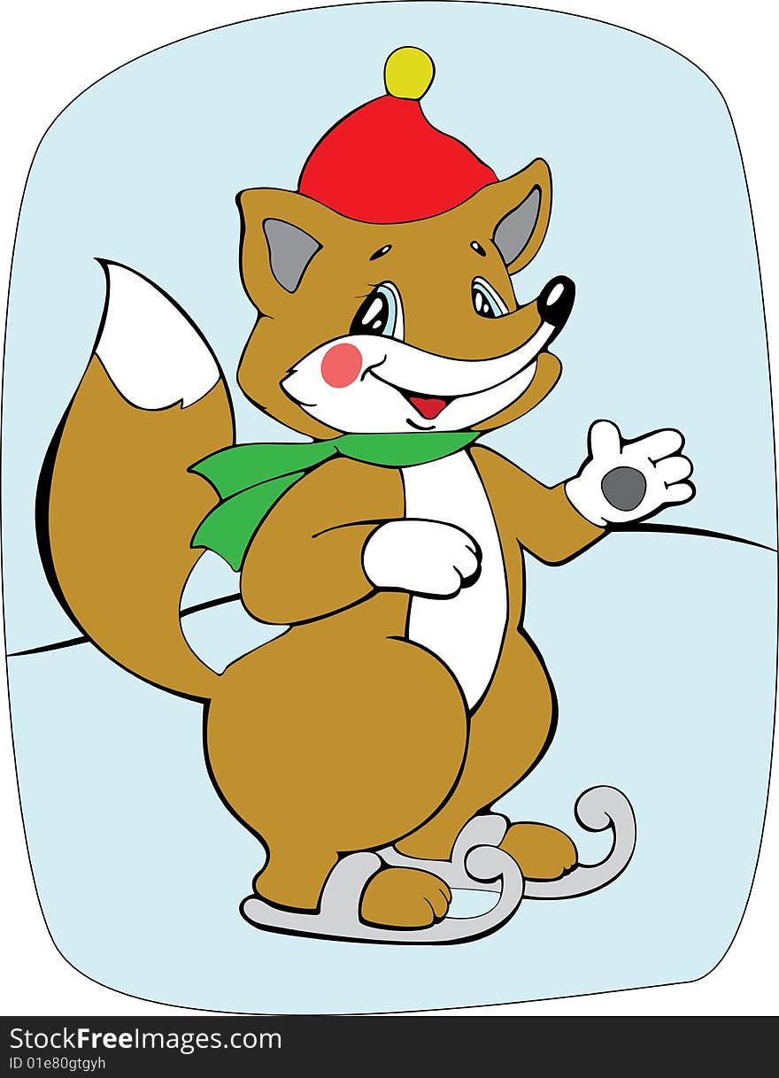 Illustration of the amusing fox by skates