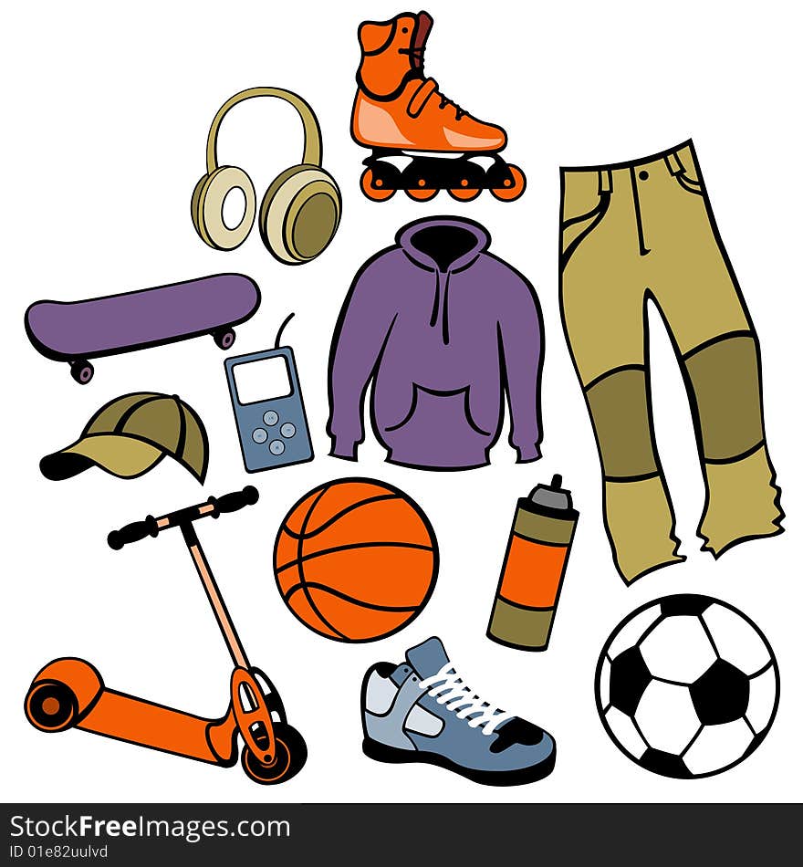 Vector illustration of man accessories set related to urban life style.